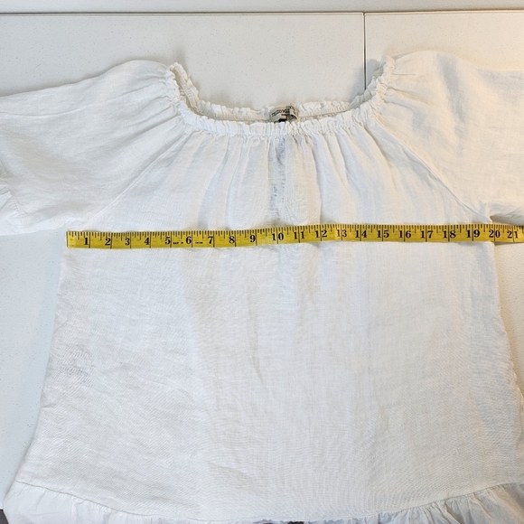Terzo Millennio White Linen Ruffled Peplum Lightweight Blouse Made In Italy M - Picture 9 of 10
